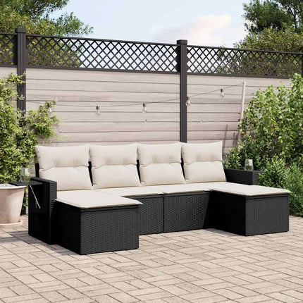 Loungegrupp med dynor 6 delar svart konstrotting