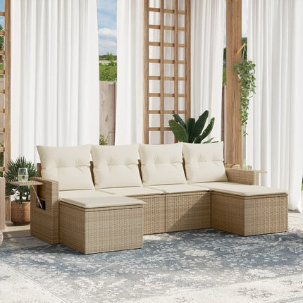 Soffgrupp för trädgården med dynor 6 delar beige konstrotting