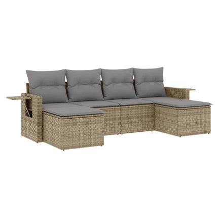 Soffgrupp för trädgården med dynor 6 delar beige konstrotting