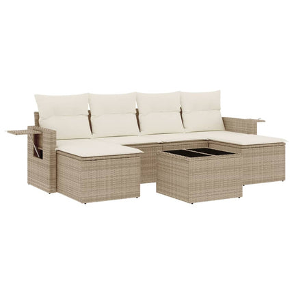 Matgrupp för trädgården med dynor 7 delar beige konstrotting