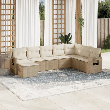 Matgrupp för trädgården med dynor 8 delar beige konstrotting