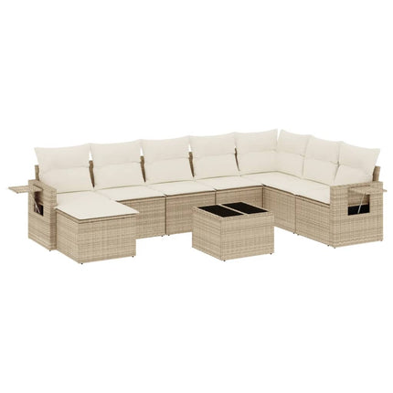 Soffgrupp för trädgården med dynor 9 delar beige konstrotting