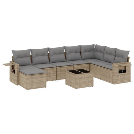 Soffgrupp för trädgården med dynor 9 delar beige konstrotting