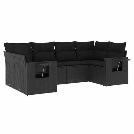 Loungegrupp med dynor 6 delar svart konstrotting