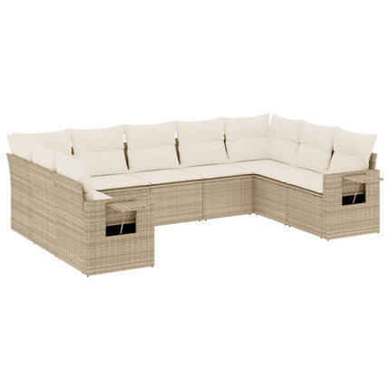 Soffgrupp för trädgården med dynor 9 delar beige konstrotting