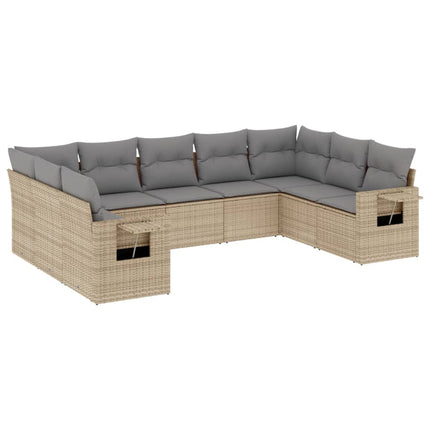Soffgrupp för trädgården med dynor 9 delar beige konstrotting