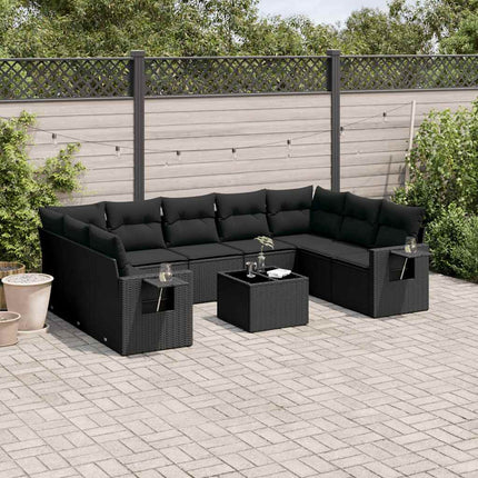 Loungegrupp 10 delar med svarta dynor konstrotting