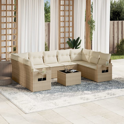 Soffgrupp för trädgård med dynor 10 delar beige konstrotting
