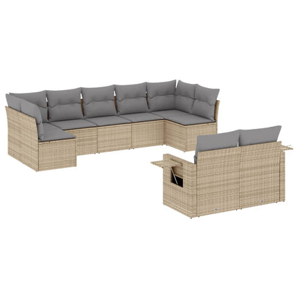 Soffgrupp för trädgården med dynor 9 delar beige konstrotting