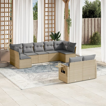 Soffgrupp för trädgården med dynor 9 delar beige konstrotting
