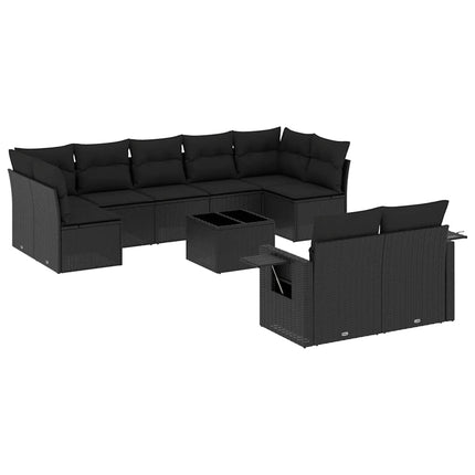Loungegrupp 10 delar med svarta dynor konstrotting