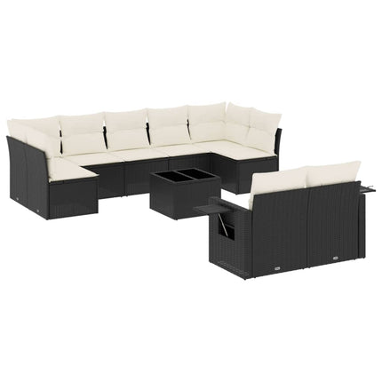 Loungegrupp 10 delar med svarta dynor konstrotting