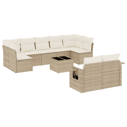 Soffgrupp för trädgård med dynor 10 delar beige konstrotting
