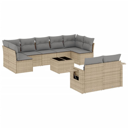 Soffgrupp för trädgård med dynor 10 delar beige konstrotting