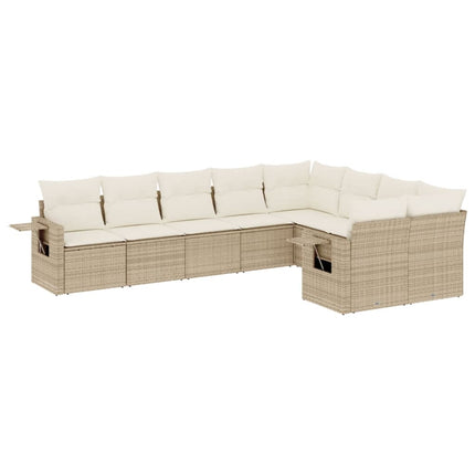 Soffgrupp för trädgården med dynor 9 delar beige konstrotting