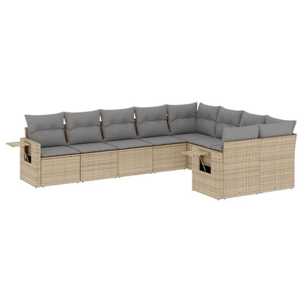 Soffgrupp för trädgården med dynor 9 delar beige konstrotting
