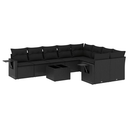 Loungegrupp 10 delar med svarta dynor konstrotting