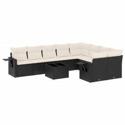 Loungegrupp 10 delar med svarta dynor konstrotting