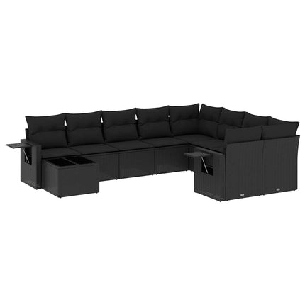 Loungegrupp 10 delar med svarta dynor konstrotting