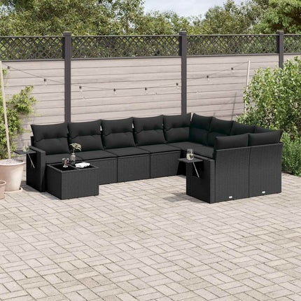Loungegrupp 10 delar med svarta dynor konstrotting