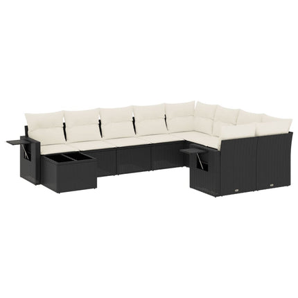Loungegrupp 10 delar med svarta dynor konstrotting