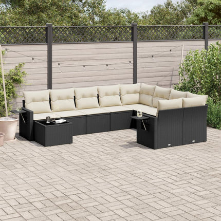 Loungegrupp 10 delar med svarta dynor konstrotting