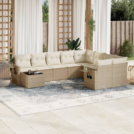 Soffgrupp för trädgård med dynor 10 delar beige konstrotting