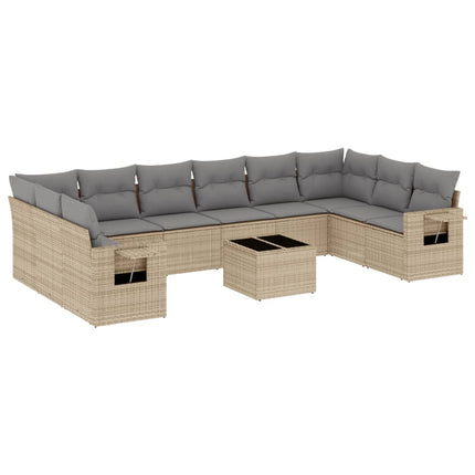 Loungegrupp för trädgården m. dynor 11 delar beige konstrotting