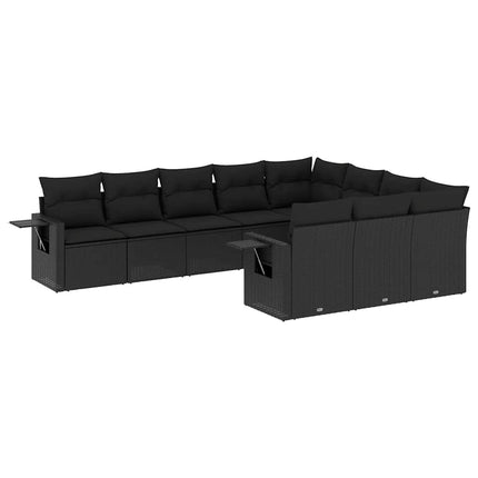 Loungegrupp 10 delar med svarta dynor konstrotting