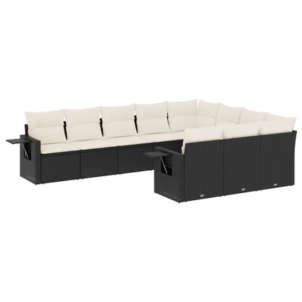 Loungegrupp 10 delar med svarta dynor konstrotting