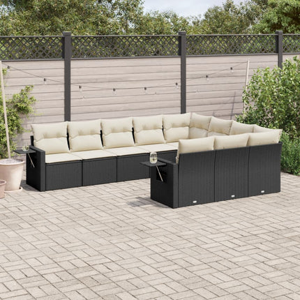 Loungegrupp 10 delar med svarta dynor konstrotting