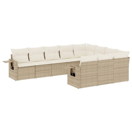 Soffgrupp för trädgård med dynor 10 delar beige konstrotting