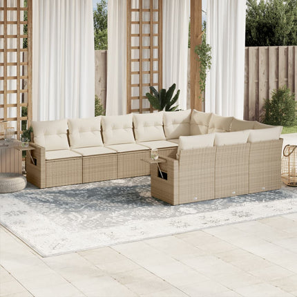 Soffgrupp för trädgård med dynor 10 delar beige konstrotting