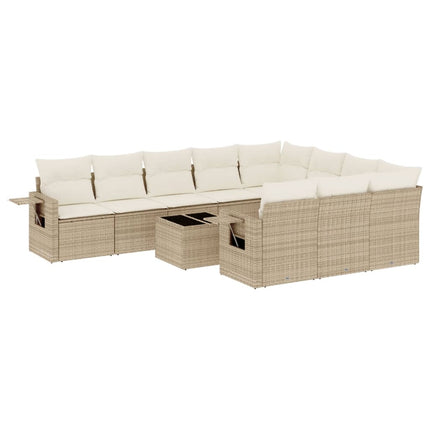 Loungegrupp för trädgården m. dynor 11 delar beige konstrotting