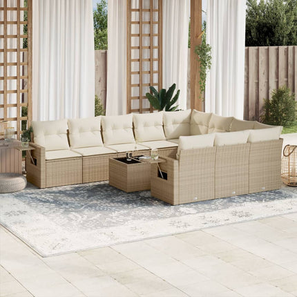 Loungegrupp för trädgården m. dynor 11 delar beige konstrotting