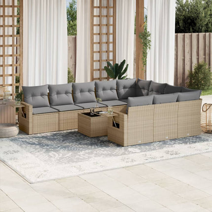 Loungegrupp för trädgården m. dynor 11 delar beige konstrotting