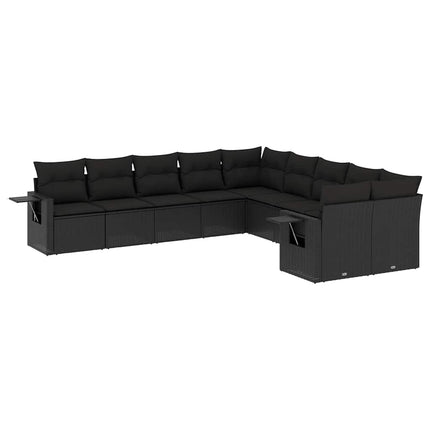 Loungegrupp 10 delar med svarta dynor konstrotting