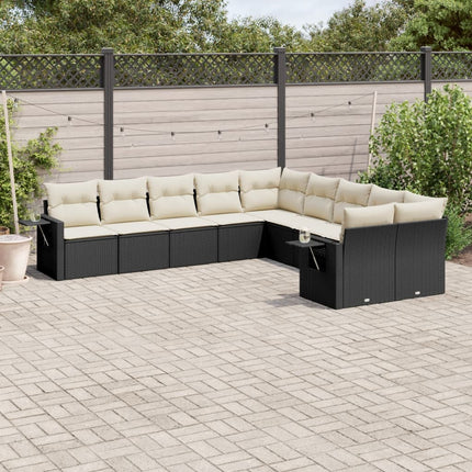 Loungegrupp 10 delar med svarta dynor konstrotting