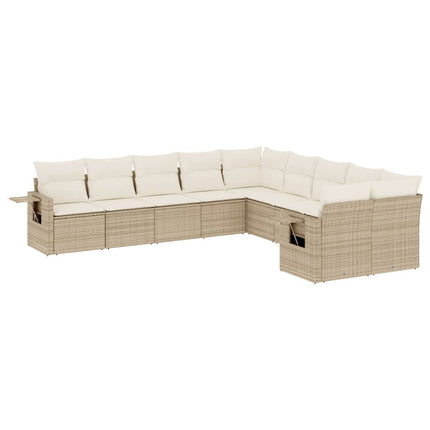 Soffgrupp för trädgård med dynor 10 delar beige konstrotting