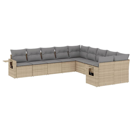 Soffgrupp för trädgård med dynor 10 delar beige konstrotting