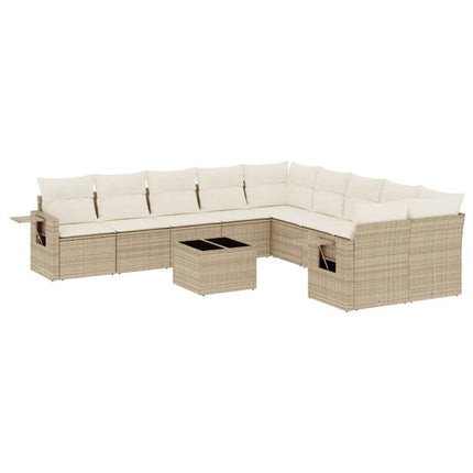 Loungegrupp för trädgården m. dynor 11 delar beige konstrotting