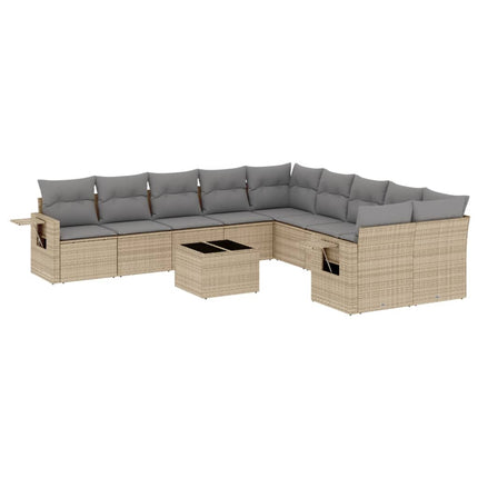 Loungegrupp för trädgården m. dynor 11 delar beige konstrotting