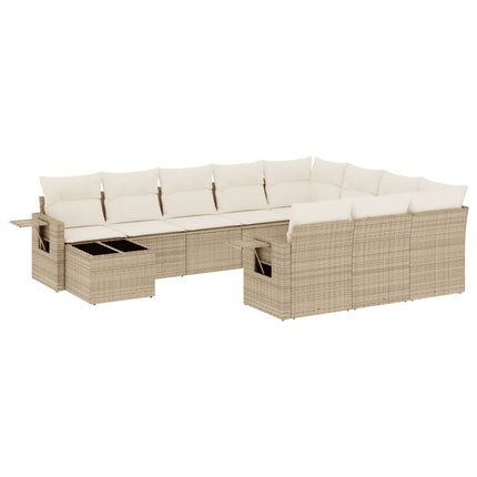 Loungegrupp för trädgården m. dynor 11 delar beige konstrotting