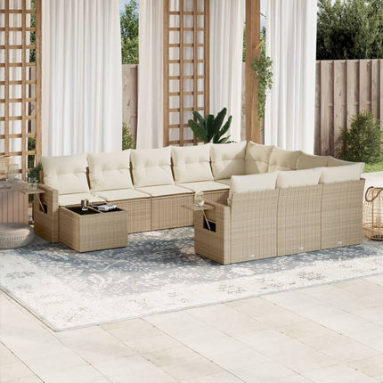 Loungegrupp för trädgården m. dynor 11 delar beige konstrotting