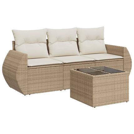 Soffgrupp för trädgård med dynor 4 delar beige konstrotting