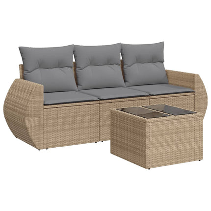 Soffgrupp för trädgård med dynor 4 delar beige konstrotting