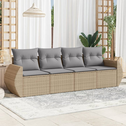 Soffgrupp för trädgård med dynor 4 delar beige konstrotting