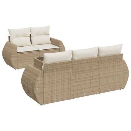 Soffgrupp för trädgården med dynor 6 delar beige konstrotting