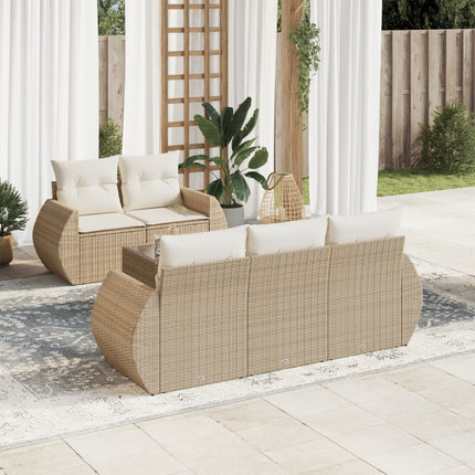 Soffgrupp för trädgården med dynor 6 delar beige konstrotting