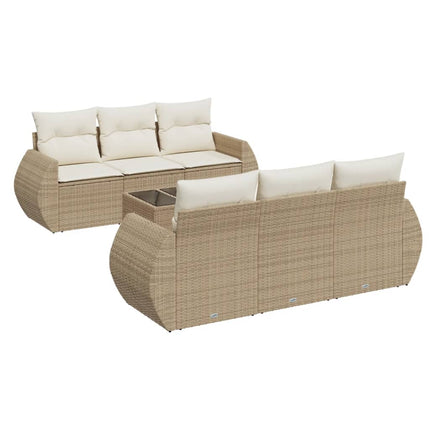 Matgrupp för trädgården med dynor 7 delar beige konstrotting